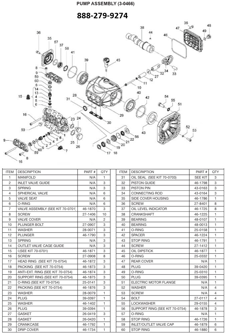 MITM 3-0466 pump replacement parts & breakdown